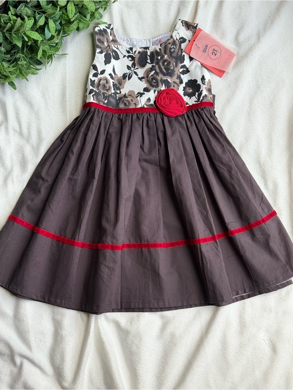 Brown and Red Floral Party Dress